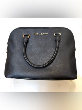 Michael Kors Black Saffiano Cindy Dome Satchel Black with Gold Hardware
